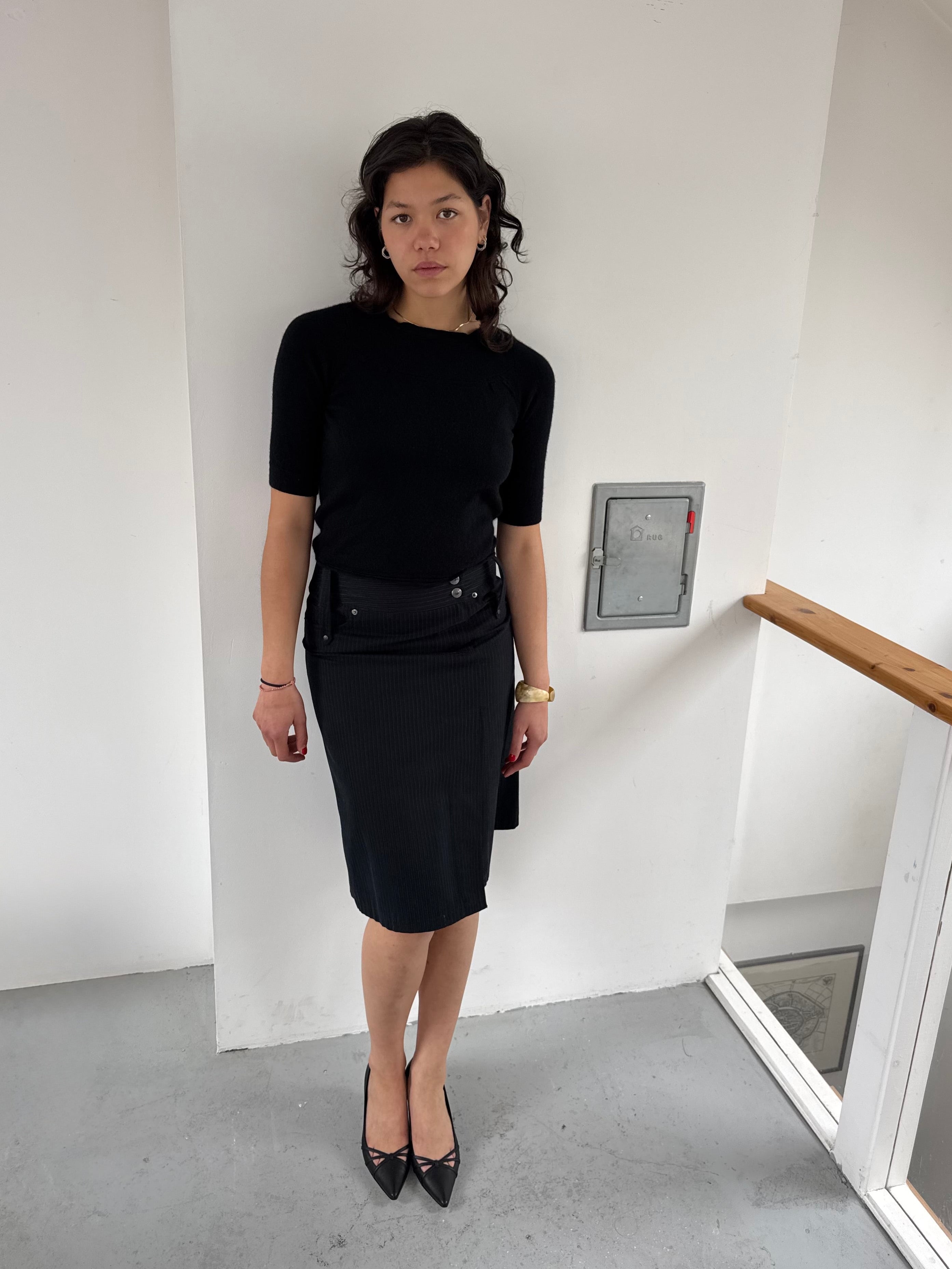 Stripped midi skirt